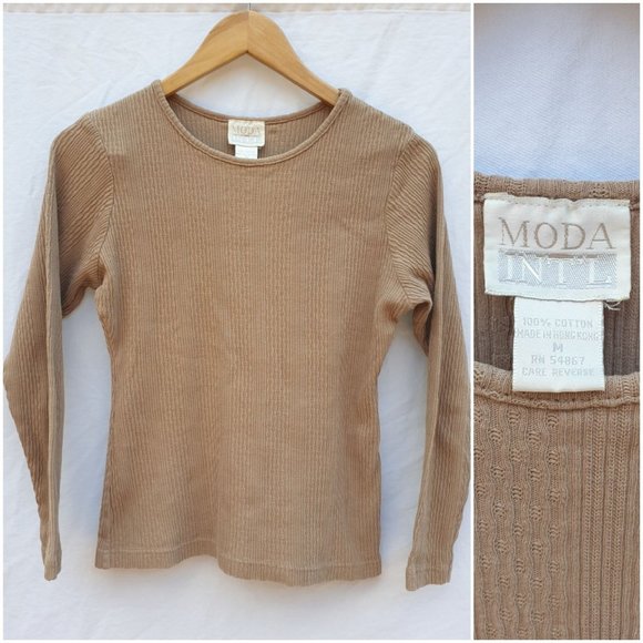 VINTAGE TAN LONG SLEEVE TOP - Picture 1 of 4